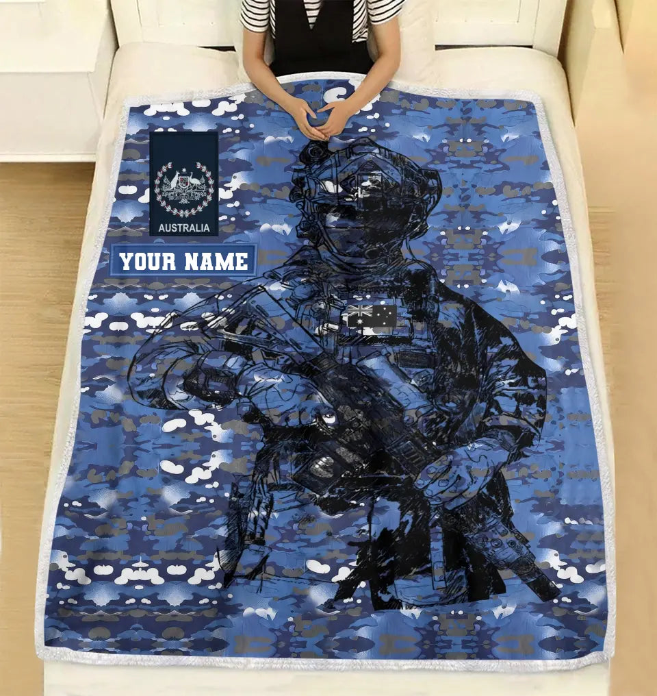 Personalisierte Fleecedecke für australische Soldaten/Veteranen im Camouflage-Muster mit Namen und Rang, 3D-Druck – 0608230001