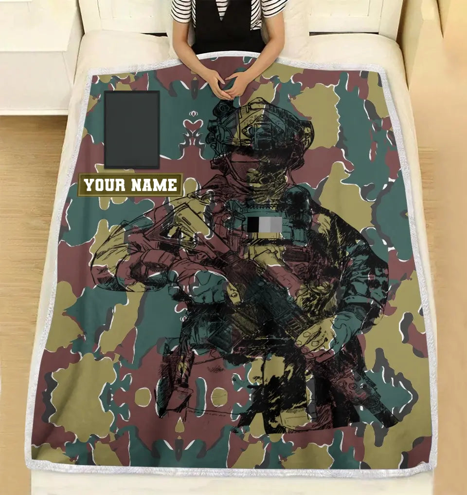 Personalized Belgium Solider/ Veteran Camo With Name And Rank Fleece Blanket 3D Printed - 17229024