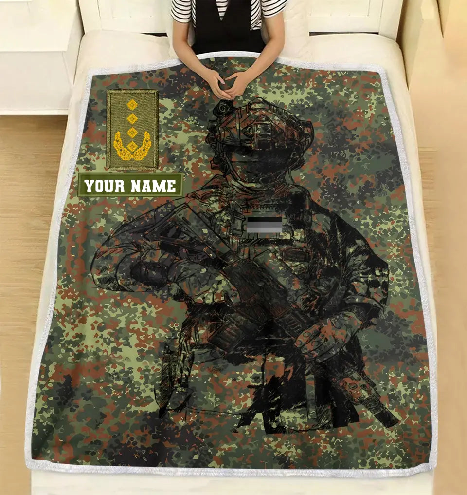 Personalized Germany Solider/ Veteran Camo With Name And Rank Fleece Blanket 3D Printed - 17229024
