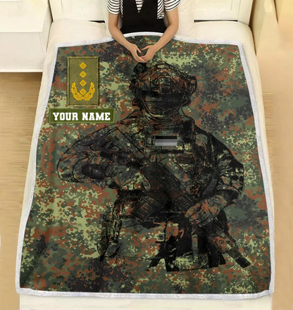 Personalized Germany Solider/ Veteran Camo With Name And Rank Fleece Blanket 3D Printed - 17229024