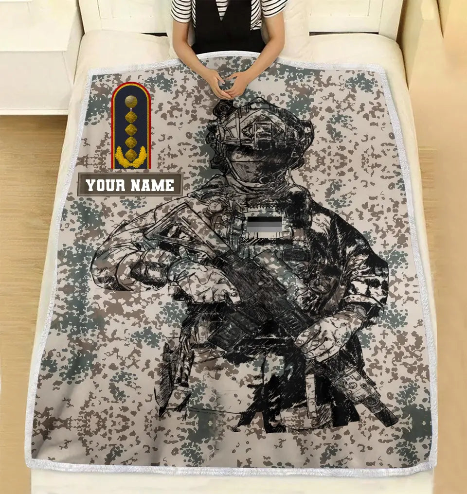 Personalized Germany Solider/ Veteran Camo With Name And Rank Fleece Blanket 3D Printed - 17229024