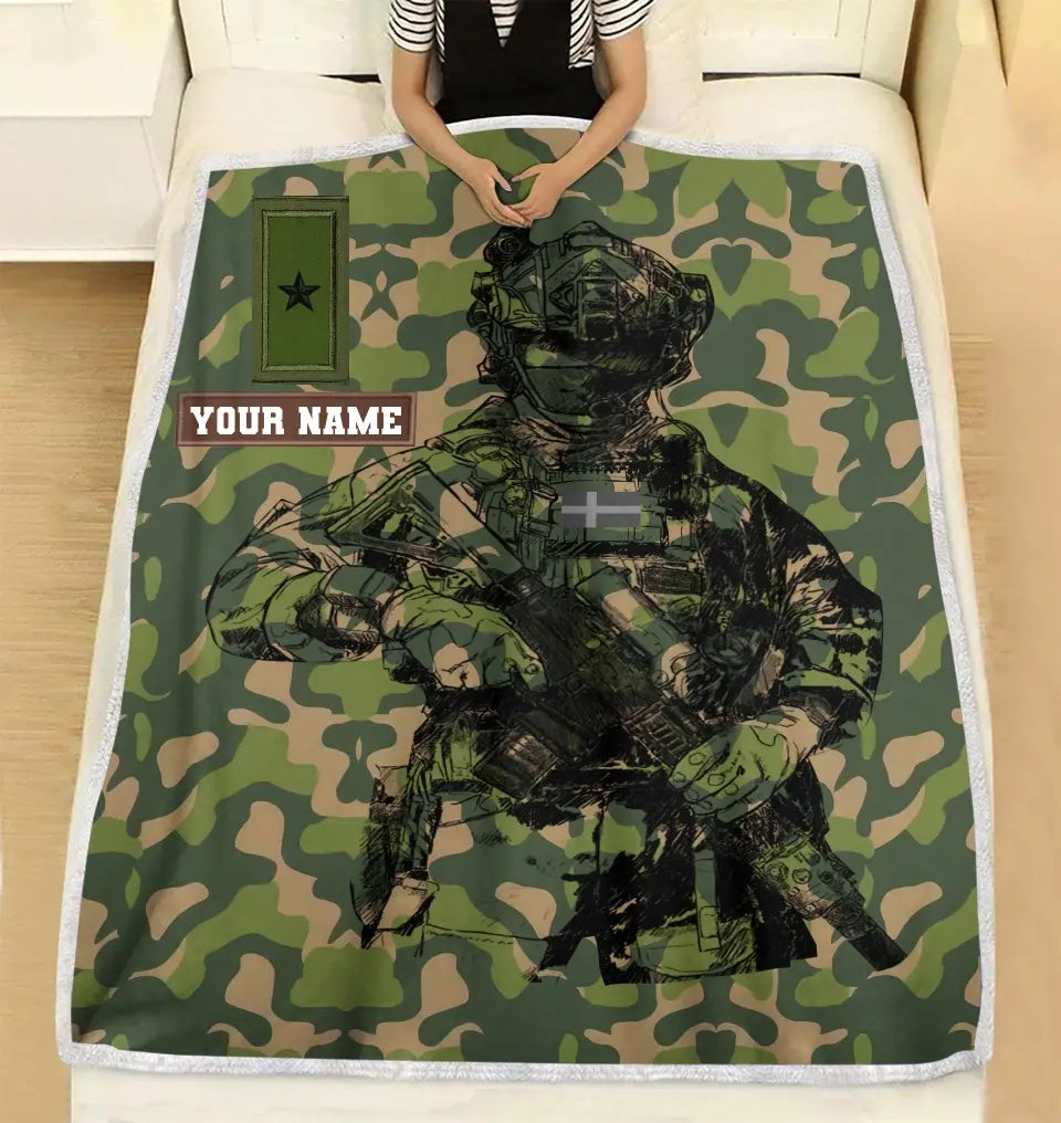 Personalisierte schwedische Soldat/Veteranen-Tarnung mit Namen und Rang Fleecedecke 3D-Druck - 0608230001