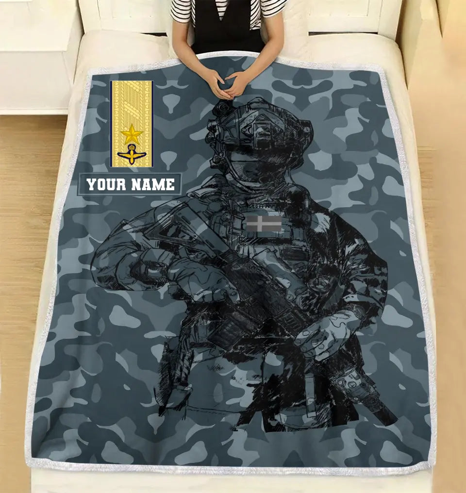 Personalisierte schwedische Soldat/Veteranen-Tarnung mit Namen und Rang Fleecedecke 3D-Druck - 0608230001