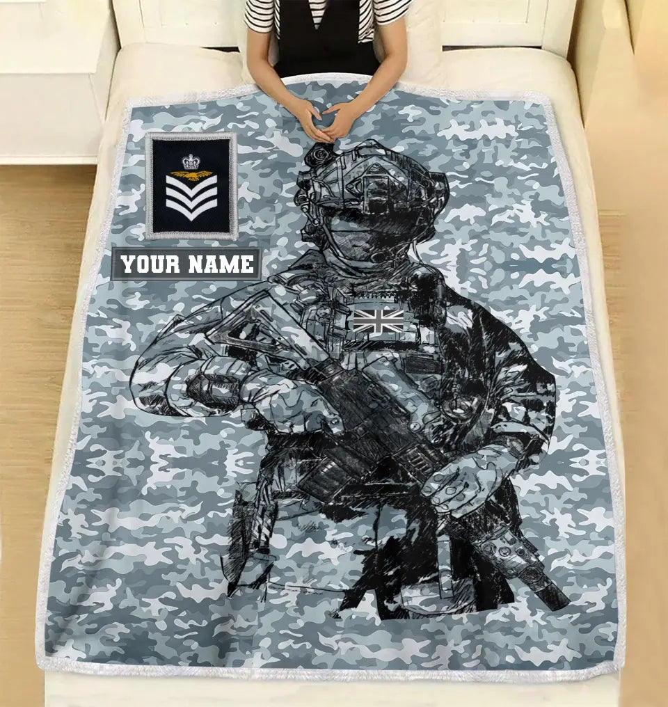 Personalized UK Solider/ Veteran Camo With Name And Rank Fleece Blanket 3D Printed - 17229024