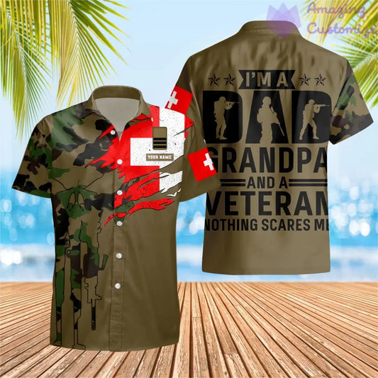 Personalized Swiss Solider/ Veteran Camo With Name And Rank Hawaii Shirt 3D Printed - 16897248