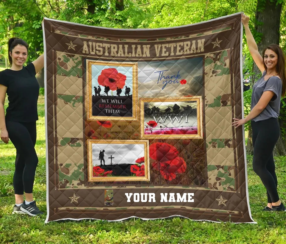Personalized Australian Soldier/ Veteran Camo With Name And Rank Quilt 3D Printed - 16915392