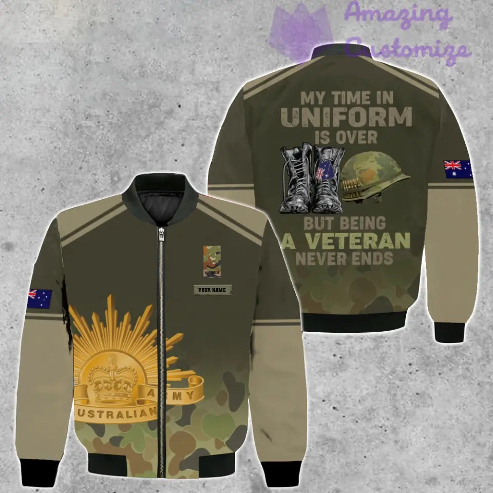 Personalized Australia Soldier/ Veteran Camo With Name And Rank Bomber Jacket 3D Printed - 16920576