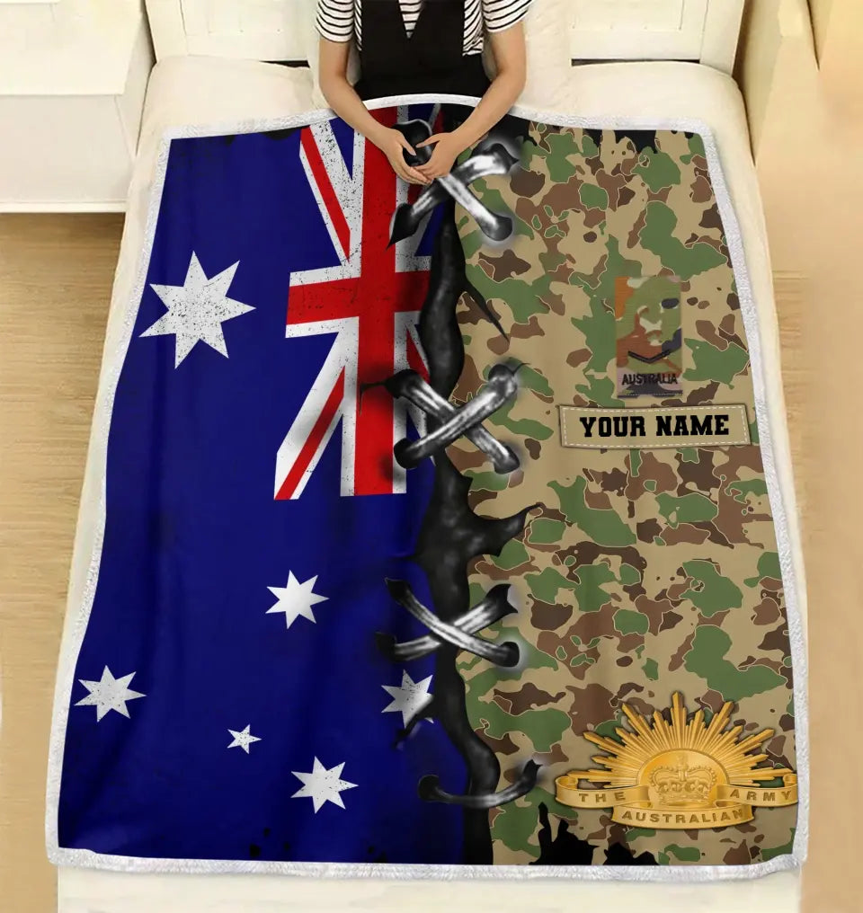 Personalized Australian Soldier/ Veteran Camo With Name And Rank Fleece Blanket 3D Printed - 1693267201