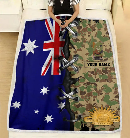 Personalized Australian Soldier/ Veteran Camo With Name And Rank Fleece Blanket 3D Printed - 1693267201
