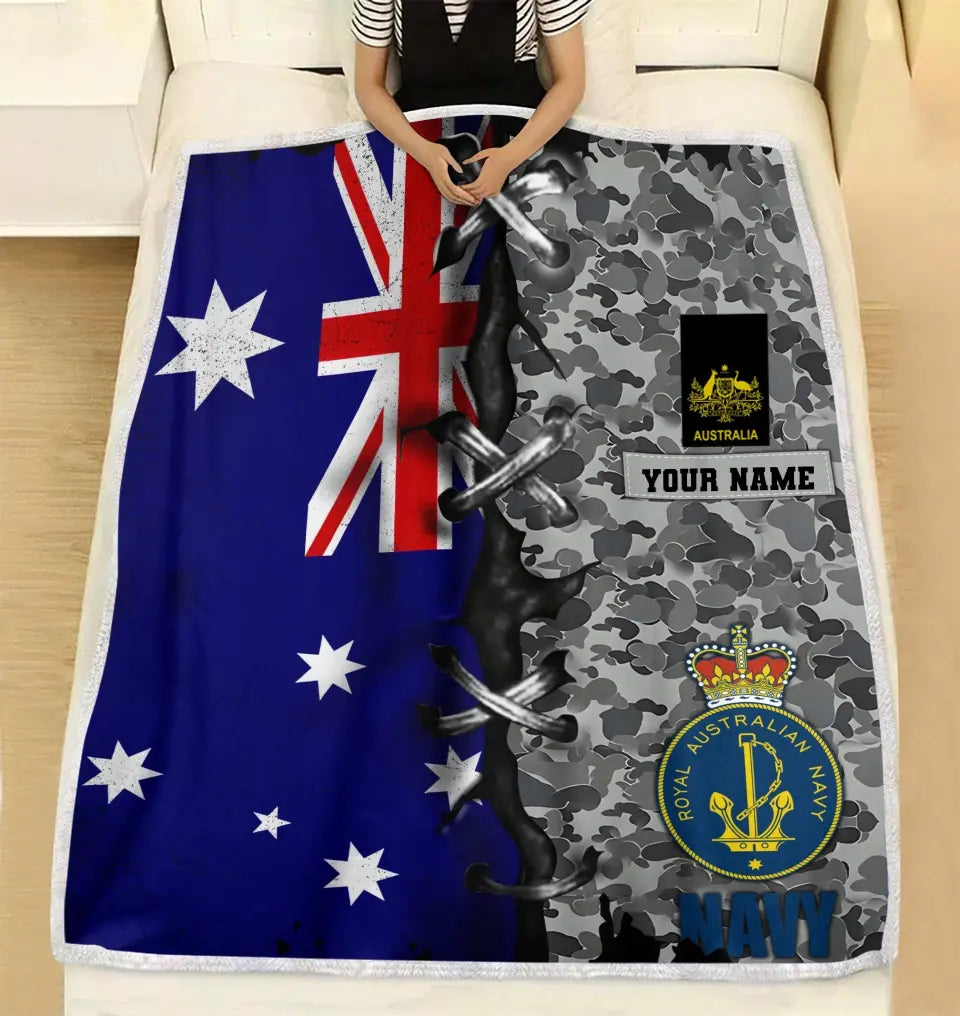 Personalized Australian Soldier/ Veteran Camo With Name And Rank Fleece Blanket 3D Printed - 1693267201