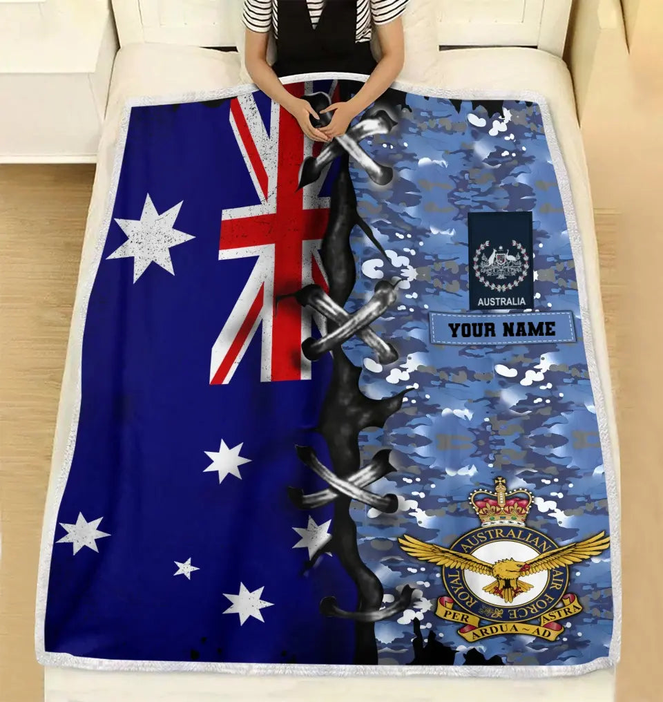Personalized Australian Soldier/ Veteran Camo With Name And Rank Fleece Blanket 3D Printed - 1693267201