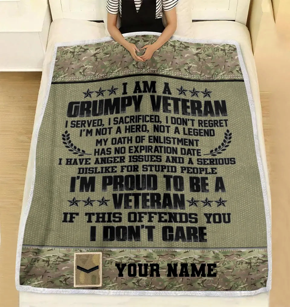 Personalized UK Soldier/ Veteran Camo With Name And Rank Fleece Blanket 3D Printed - 16932672