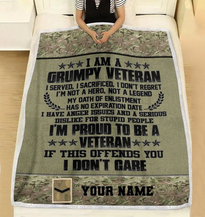 Personalized UK Soldier/ Veteran Camo With Name And Rank Fleece Blanket 3D Printed - 16932672