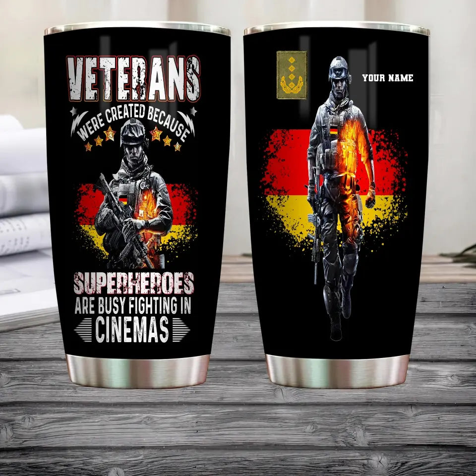 Personalized Germany Veteran/ Soldier With Rank And Name Camo Tumbler Gold Flag - 3008230001