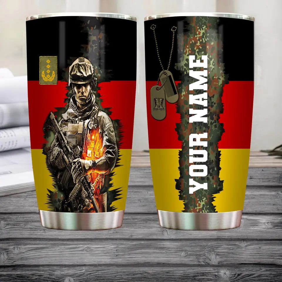 Personalized Germany Veteran/ Soldier With Rank And Name Camo Tumbler Gold Flag - 3008230002