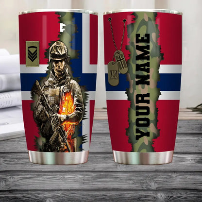 Personalized Norway Veteran/ Soldier With Rank And Name Camo Tumbler All Over Printed - 3008230002