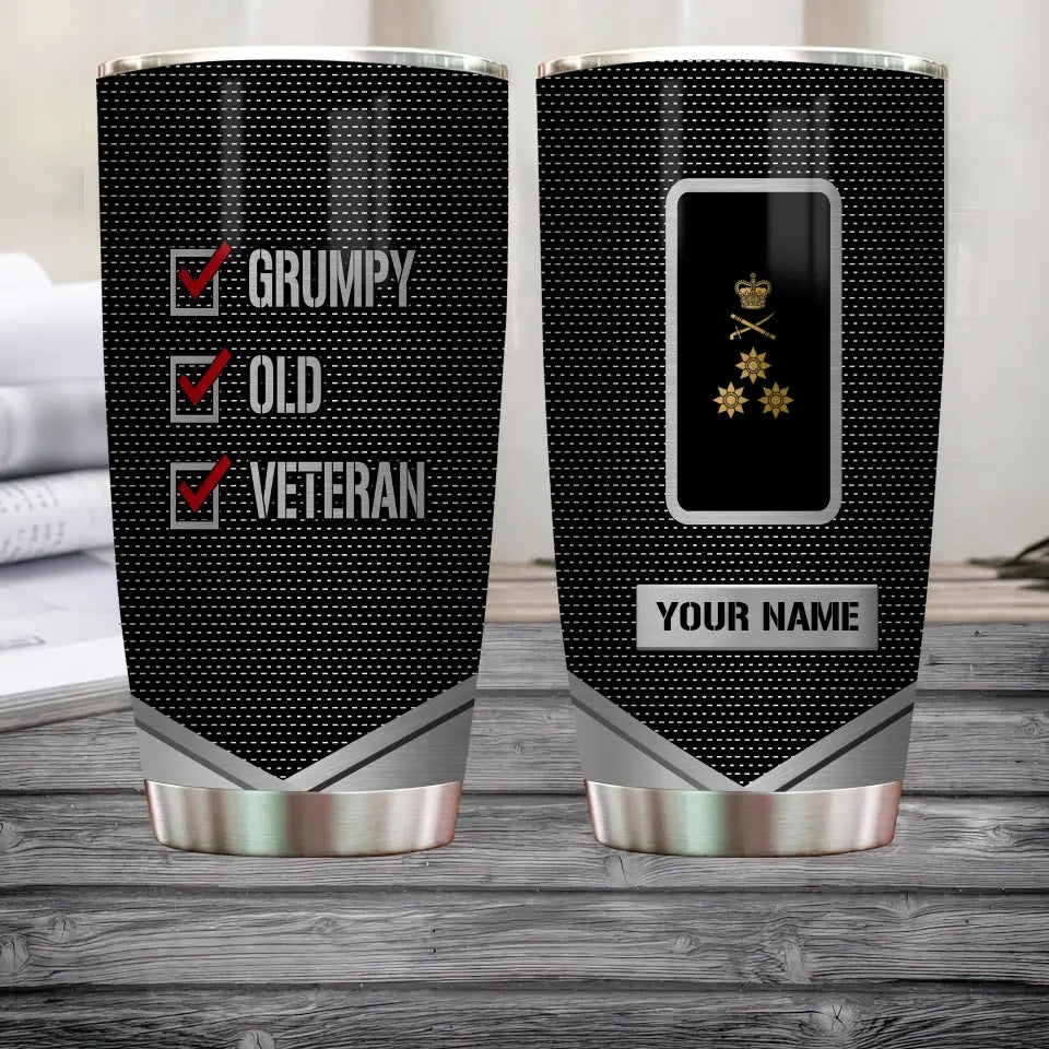 Personalized UK Veteran/ Soldier With Rank And Name Camo Tumbler All Over Printed - Grumpy Old Veteran - 0202240016