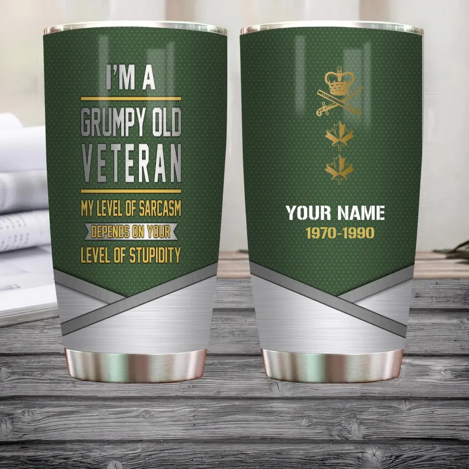 Personalized Canadian Veteran/ Soldier With Rank Name And Year Tumbler - Gold Rank - 0502240016