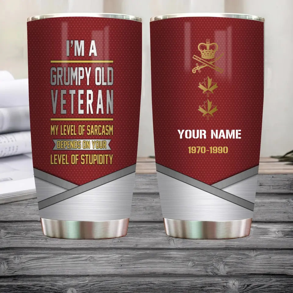 Personalized Canadian Veteran/ Soldier With Rank Name And Year Tumbler - Gold Rank - 0502240016