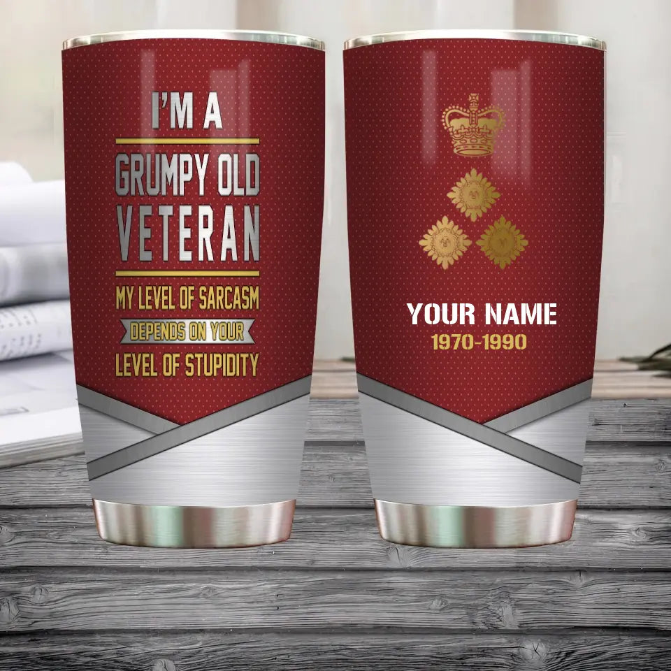 Personalized UK Veteran/ Soldier With Rank Name And Year Tumbler - Gold Rank - 17068320