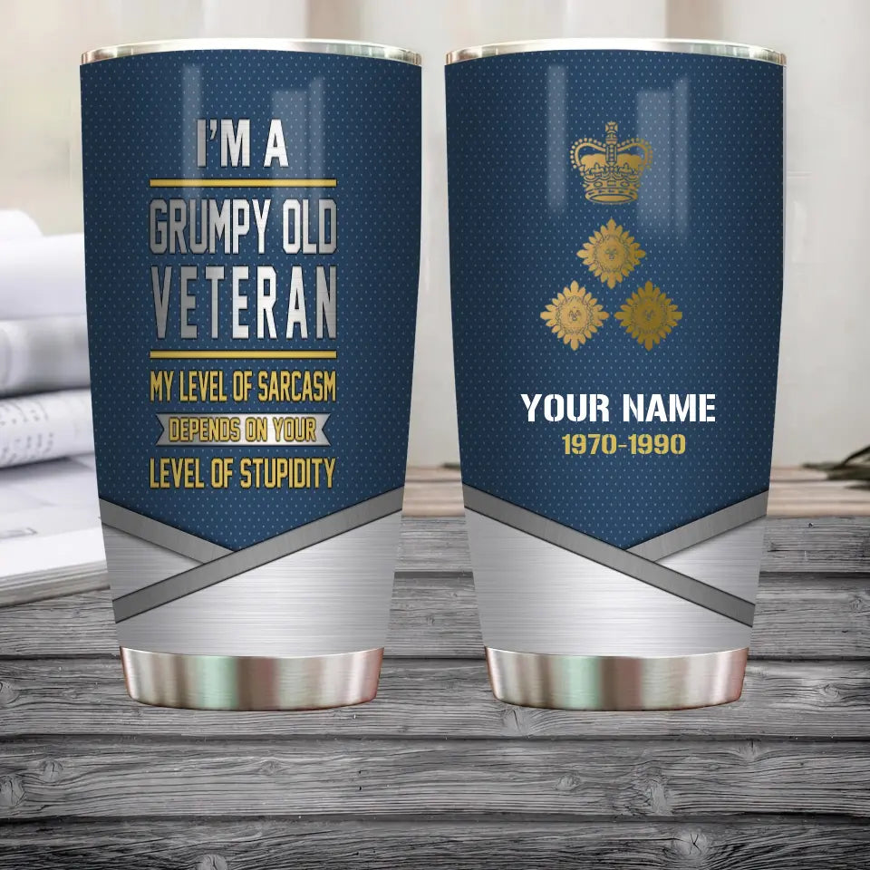 Personalized UK Veteran/ Soldier With Rank Name And Year Tumbler - Gold Rank - 0202240001
