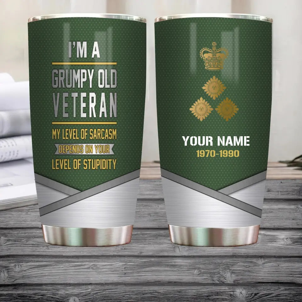 Personalized UK Veteran/ Soldier With Rank Name And Year Tumbler - Gold Rank - 0202240001