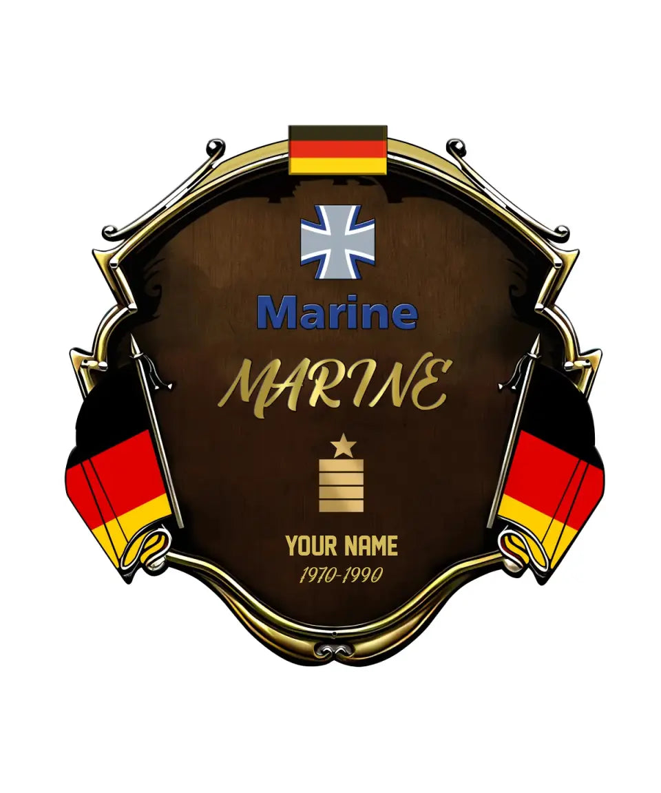 Personalized Rank Name And Year Germany Soldier/Veterans Camo Cut Metal Sign - Gold Rank