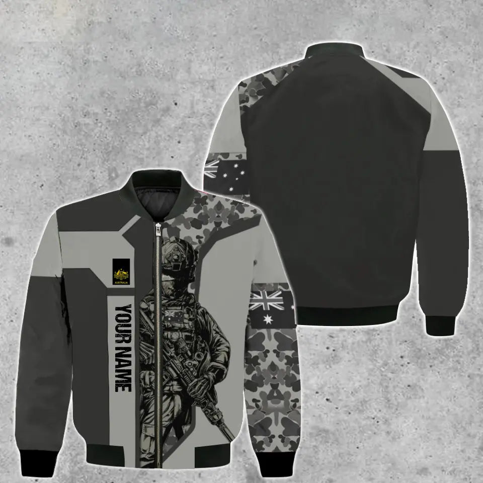 Personalized Australia Soldier/ Veteran Camo With Name And Rank Bomber Jacket 3D Printed - 16950816