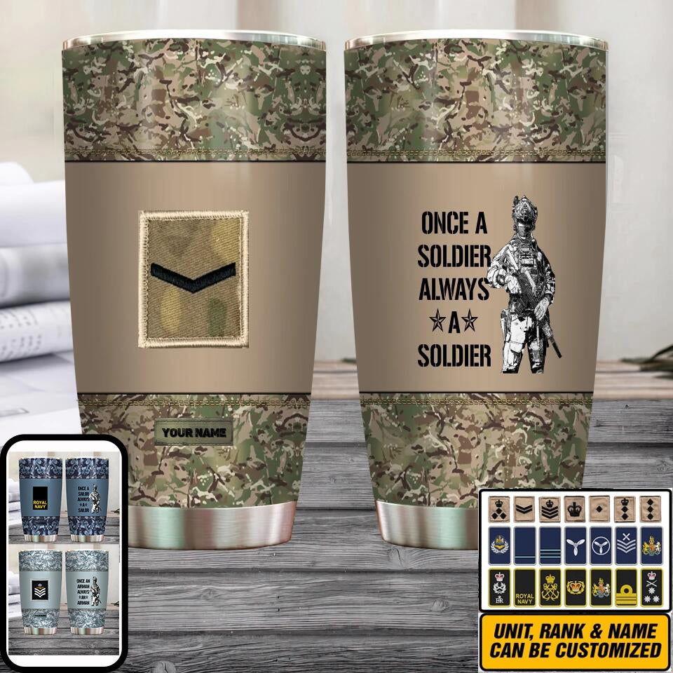 Personalized United Kingdom Veteran/ Soldier With Rank And Name Camo Tumbler All Over Printed 0202240015