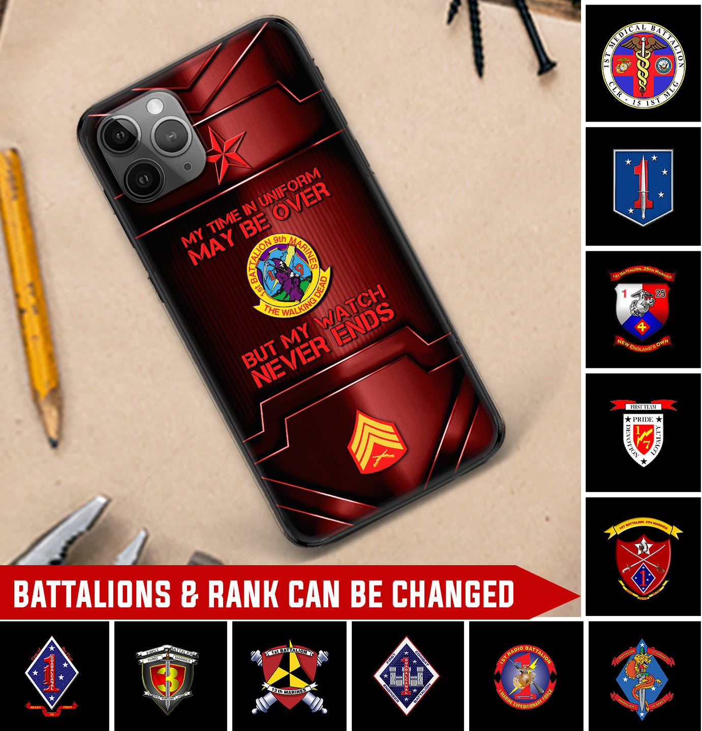 Personalized US Military - Marine Battalion Phone Case Printed
