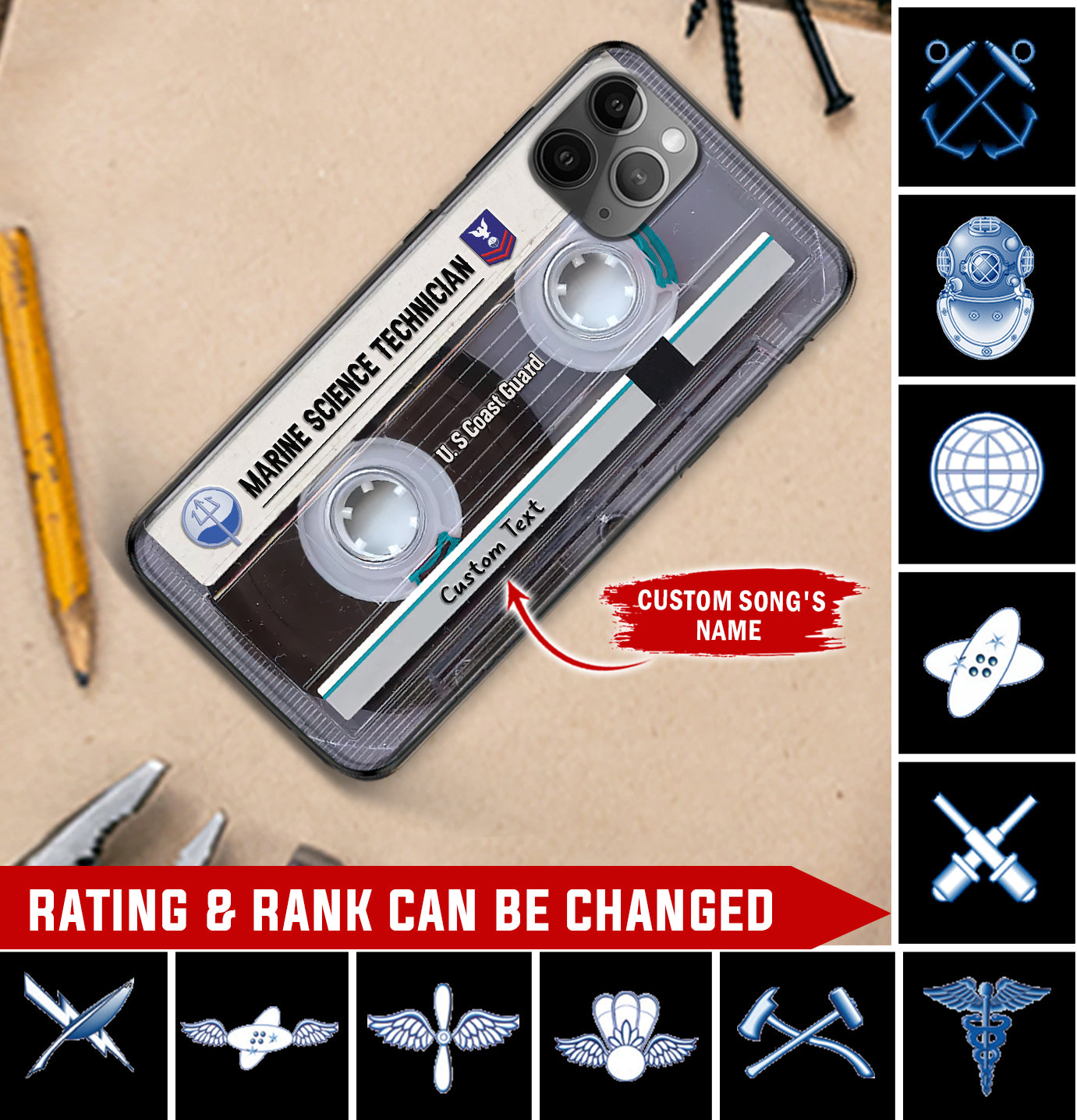 Personalized US Military - Coast Guard Rating Phone Case Printed