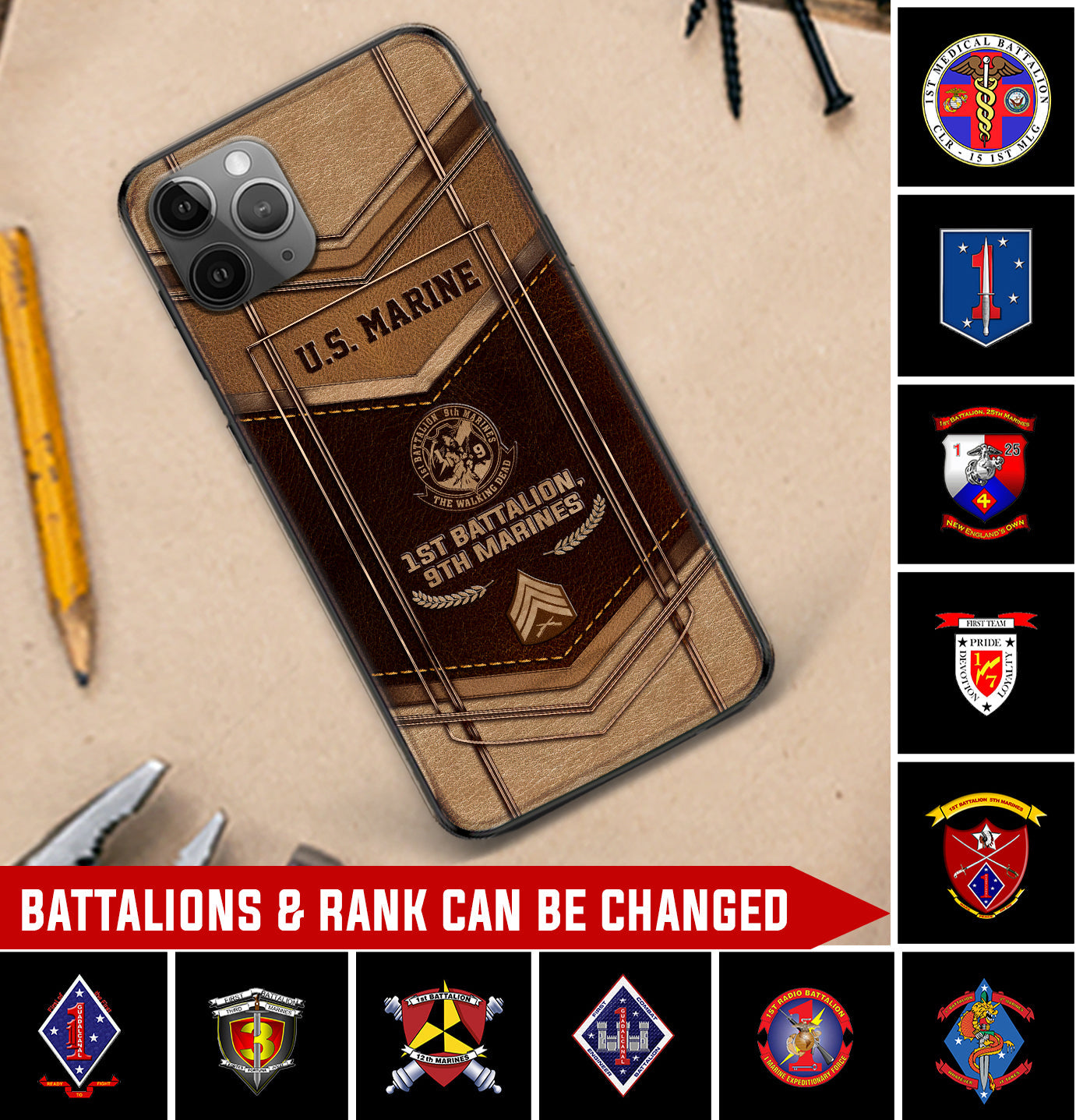 Personalized US Military - Marine Battalion Phone Case Printed
