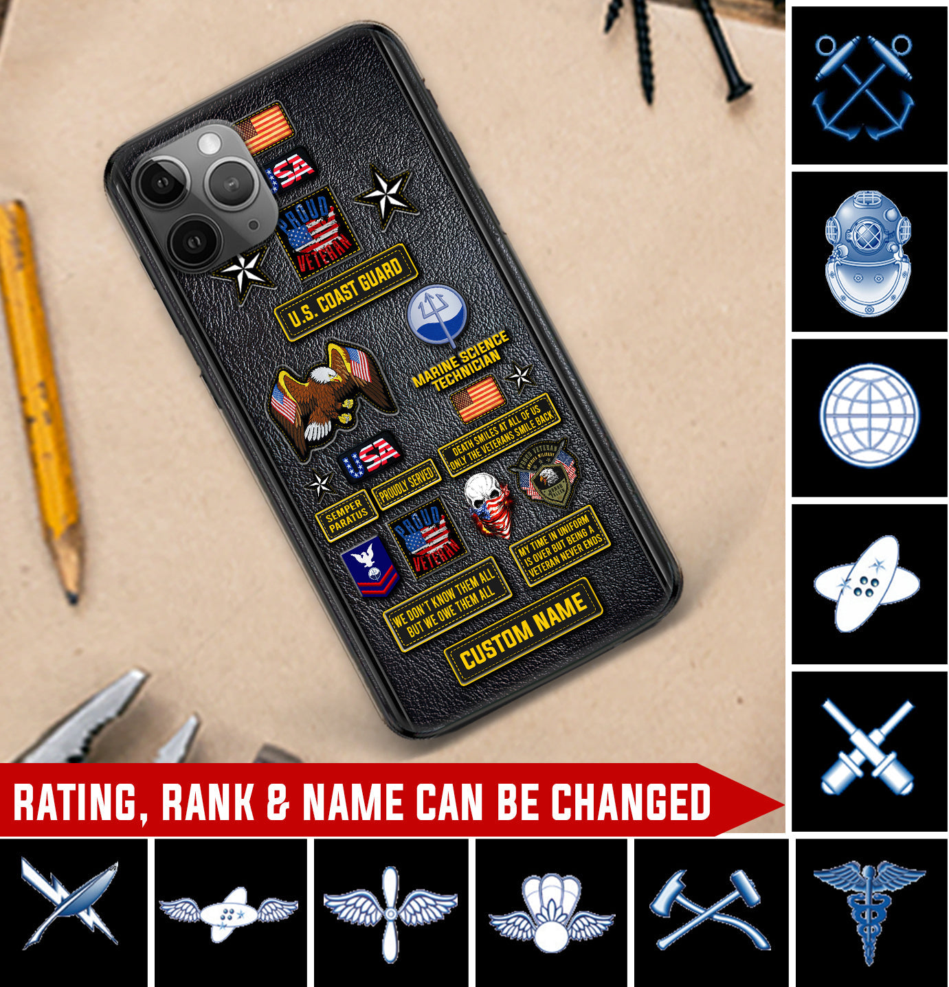 Personalized US Military - Coast Guard Rating Phone Case Printed