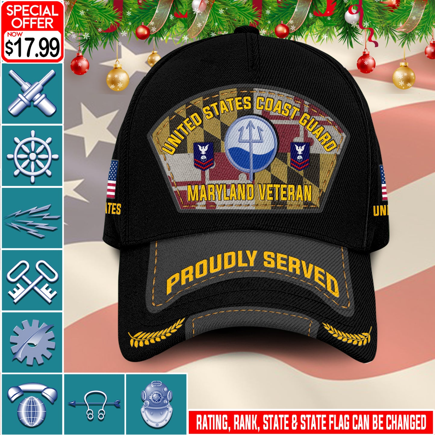 US Military – Coast Guard Rating All Over Print Cap