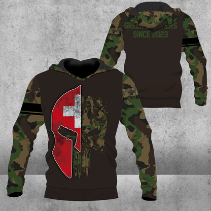 Personalized Swiss Soldier/ Veteran Camo With Name And Rank Hoodie 3D Printed