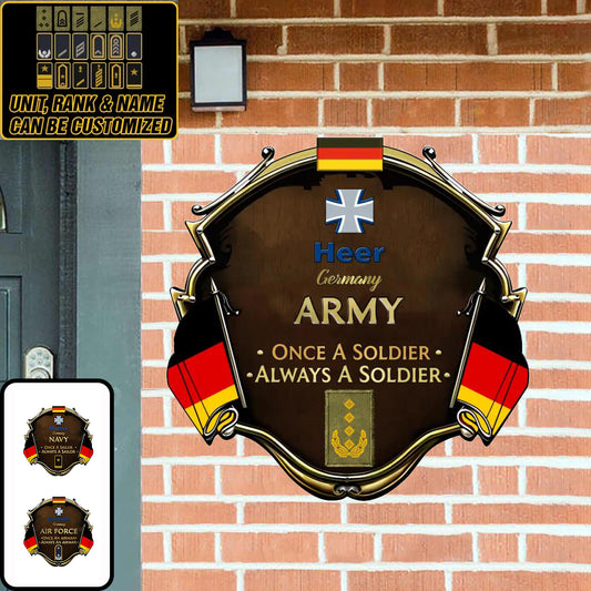 Personalized Rank German Soldier/Veterans Camo Cut Metal Sign - 0103230001