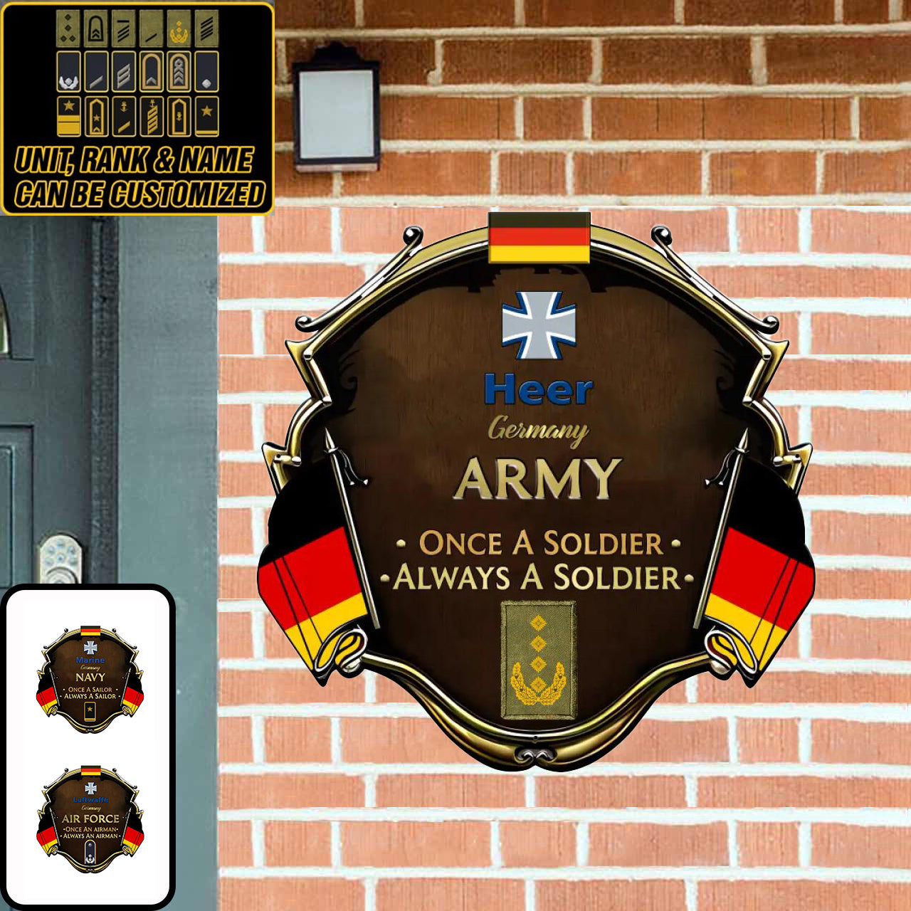 Personalized Rank German Soldier/Veterans Camo Cut Metal Sign - 0102240008