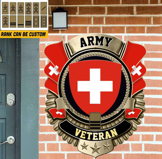 Personalized Rank Swiss Soldier/Veterans Camo Cut Metal Sign