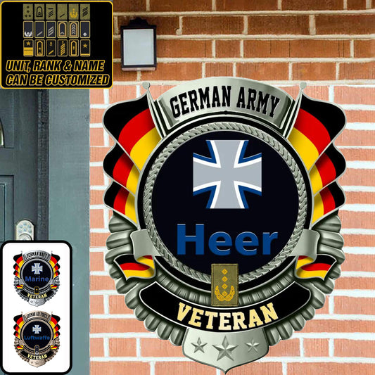 Personalized Rank German Soldier/Veterans Camo Cut Metal Sign - 2402230002