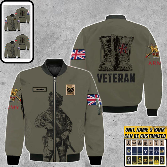 Personalized UK Solider/ Veteran Camo With Name And Rank Bomber Jacket 3D Printed - 0103230002