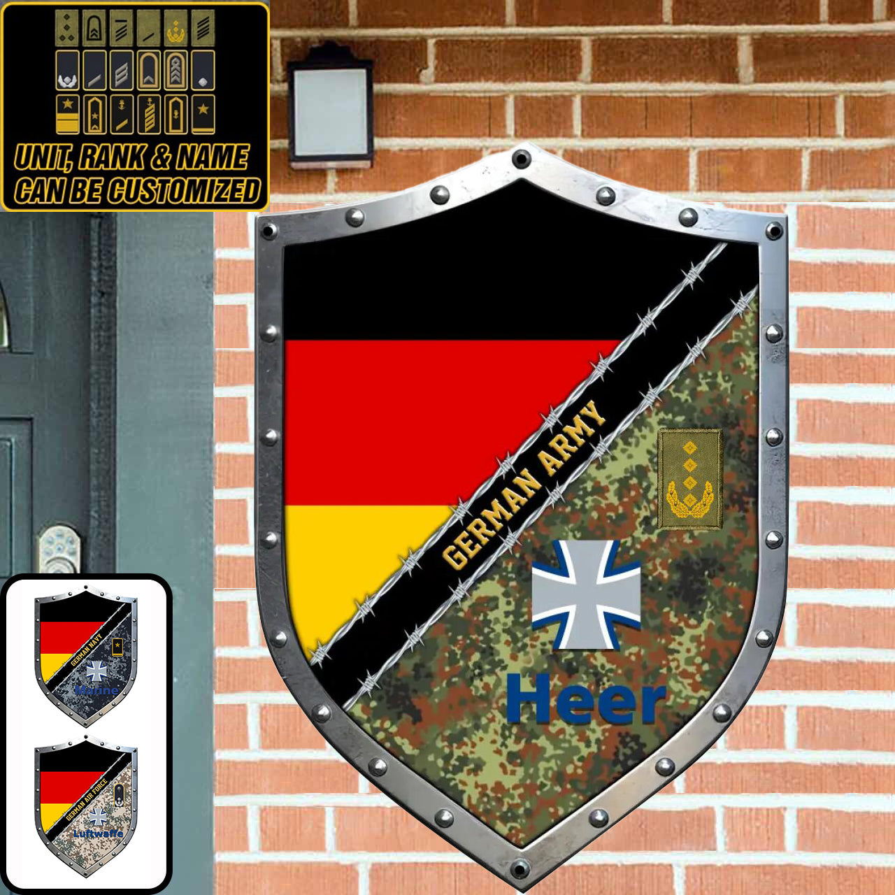 Personalized Rank German Soldier/Veterans Camo Cut Metal Sign - 0102240002