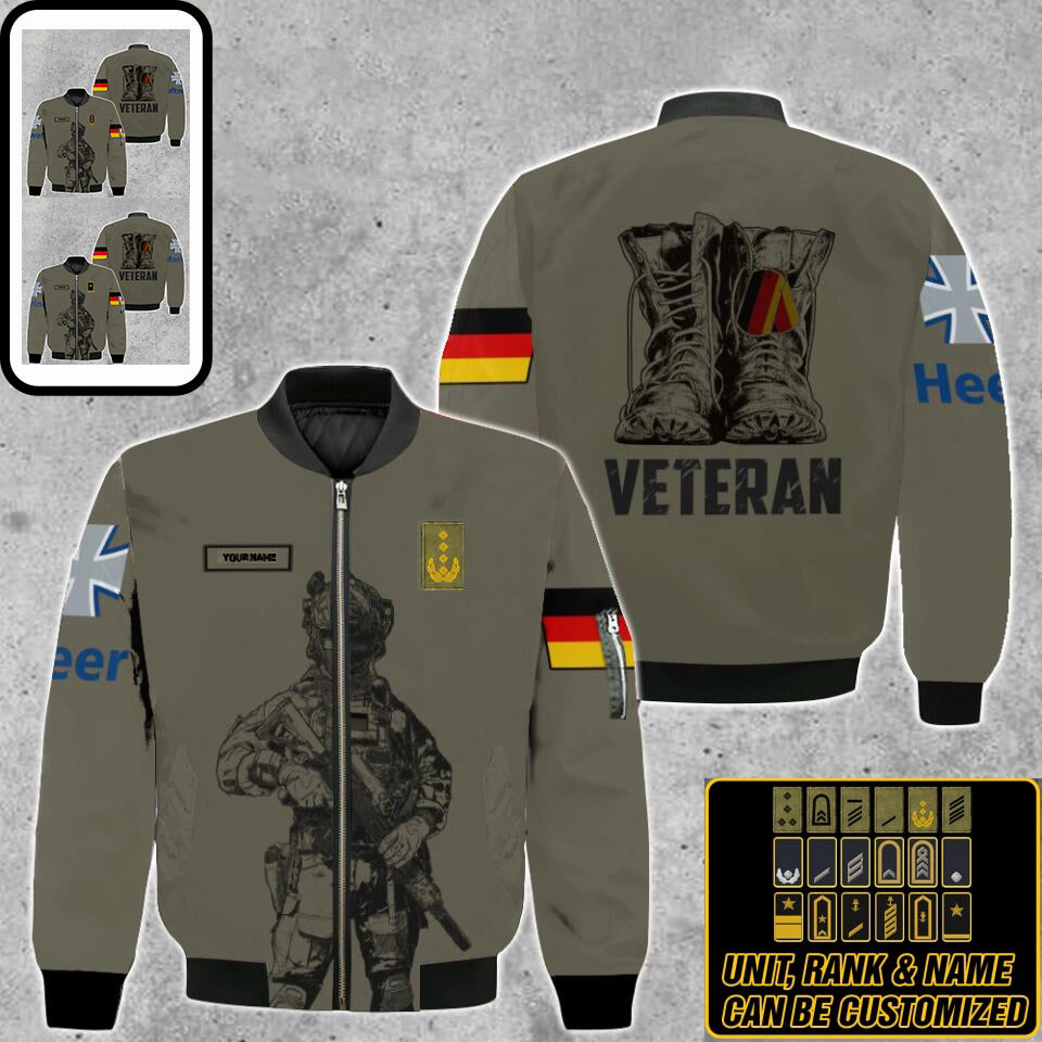 Blouson aviateur personnalisé avec camouflage pour soldat/vétéran allemand, imprimé en 3D, avec nom et grade - 0103230002