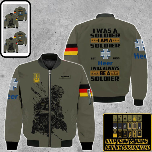 Blouson aviateur personnalisé avec camouflage pour soldat/vétéran allemand, imprimé en 3D, avec nom et grade - 0103230003