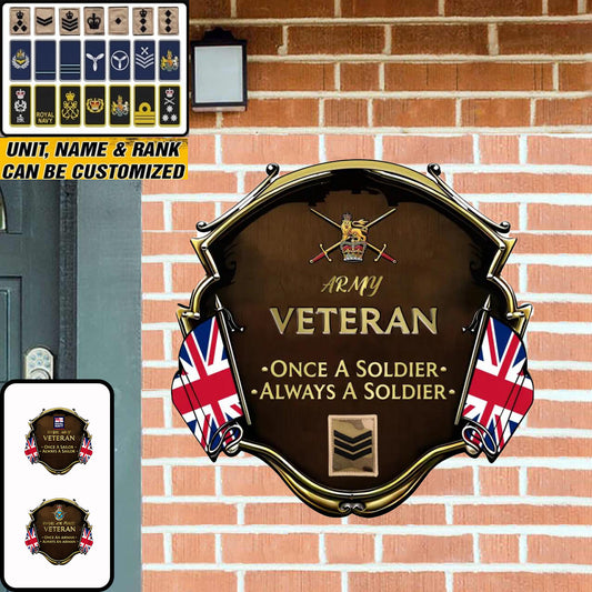Personalized Rank United Kingdom Soldier/Veterans Camo Cut Metal Sign - 0102240001